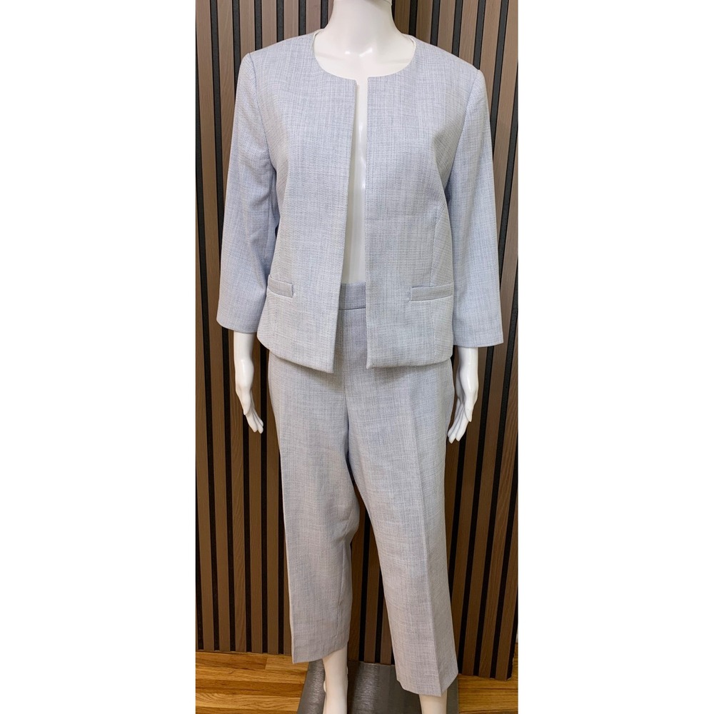 Talbots Women's Petite Blue Textured Two Piece Pant Suit Set 14P Blazer Trousers